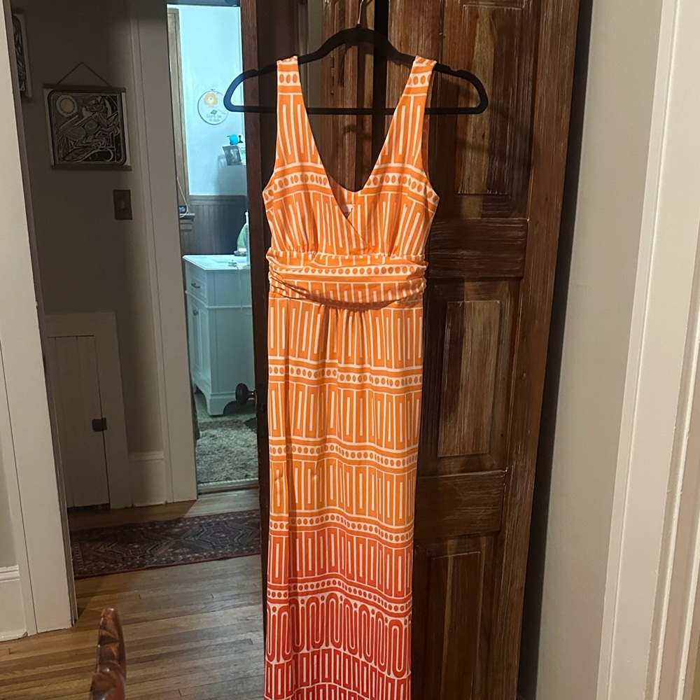 Jude Connally Orange Geometric Maxi Dress